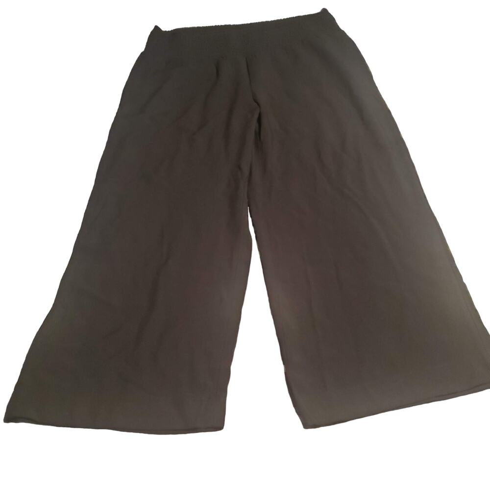 J. Jill Size M/L Black Cropped Wide Leg Pull On Rayon Pants Wide Waistband